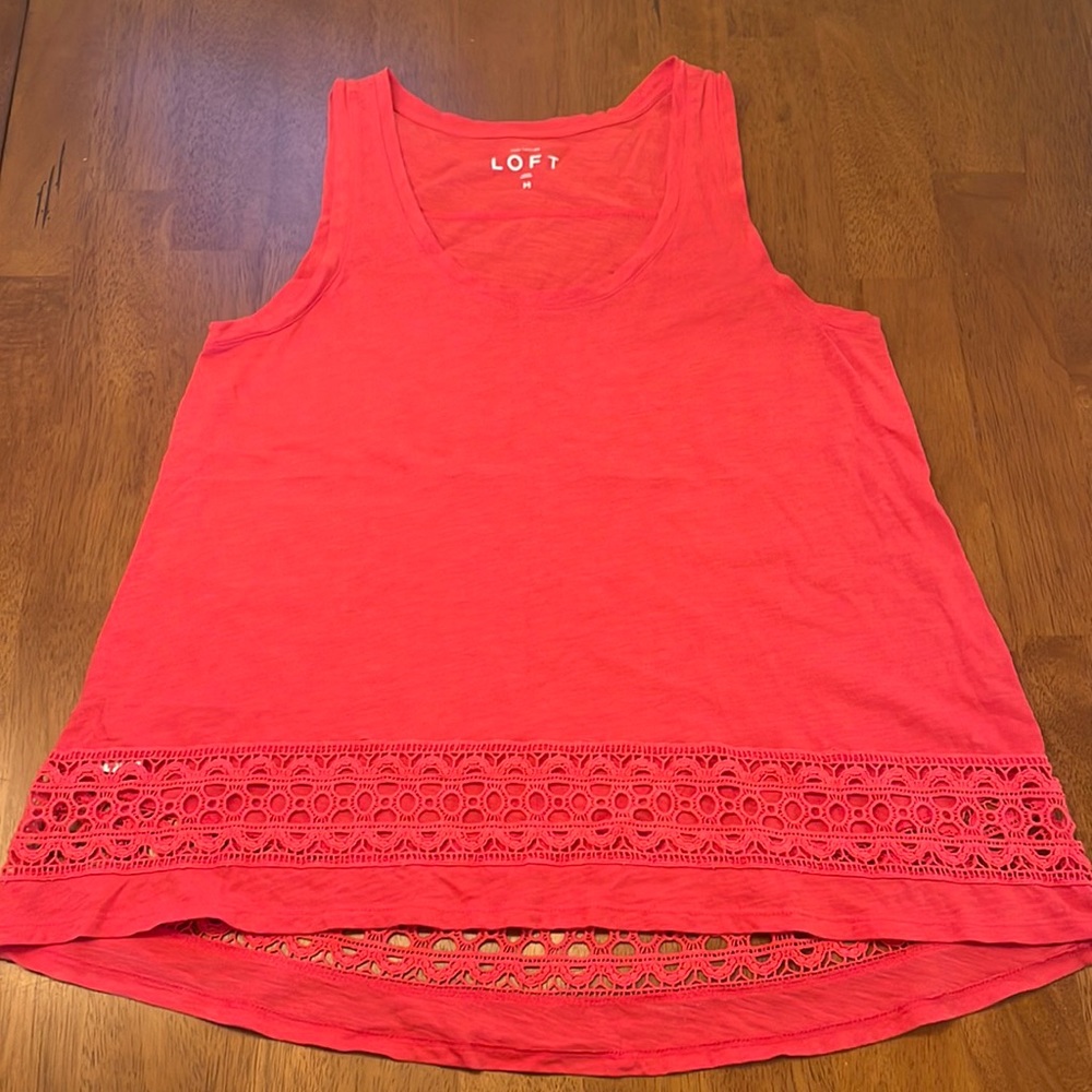LOFT (M) - Pink Tank Top with Bottom Crochet Detail